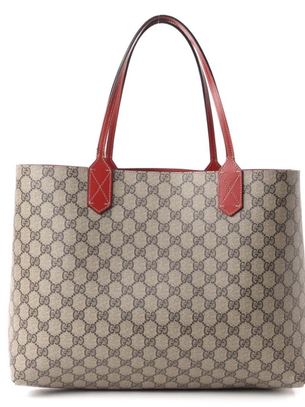 Gucci Beige GG Supreme Canvas Tote with Red Leather Handles - Picture 2 of 9